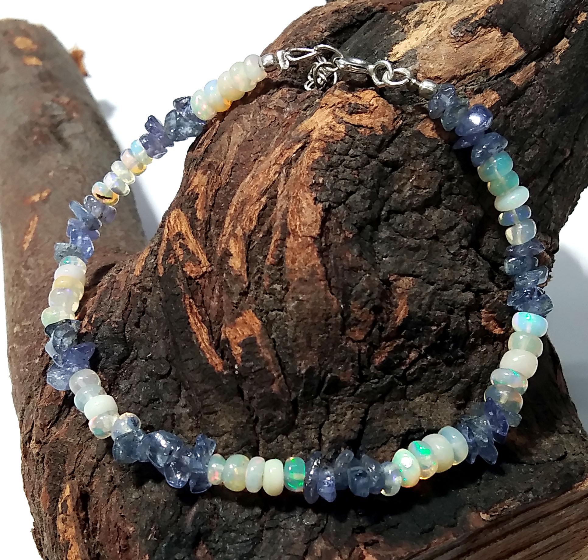 Natural Tanzanite And Ethiopian Opal Bracelet, Flashy Opal Gemstone Bracelet, December Birthstone Gift, Handmade Opal Jewelry, Gift For Her